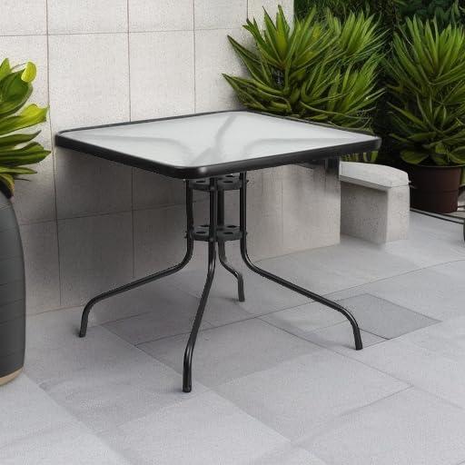 imageFlash Furniture Barker 235quot Square IndoorOutdoor Tempered Glass Patio Side Table Outdoor Patio Table for Commercial or Residential Use ClearBlackClearBlack