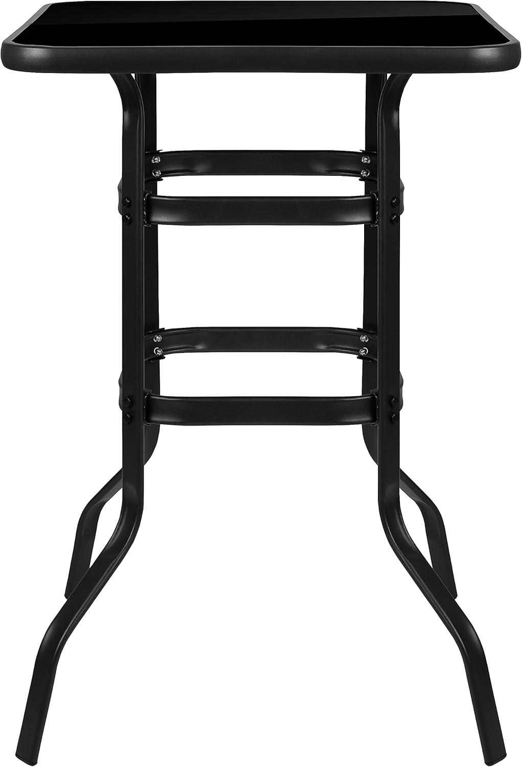imageFlash Furniture Barker 275quot Square Black Tempered Glass Bar Height Metal Patio Bar TableBlack