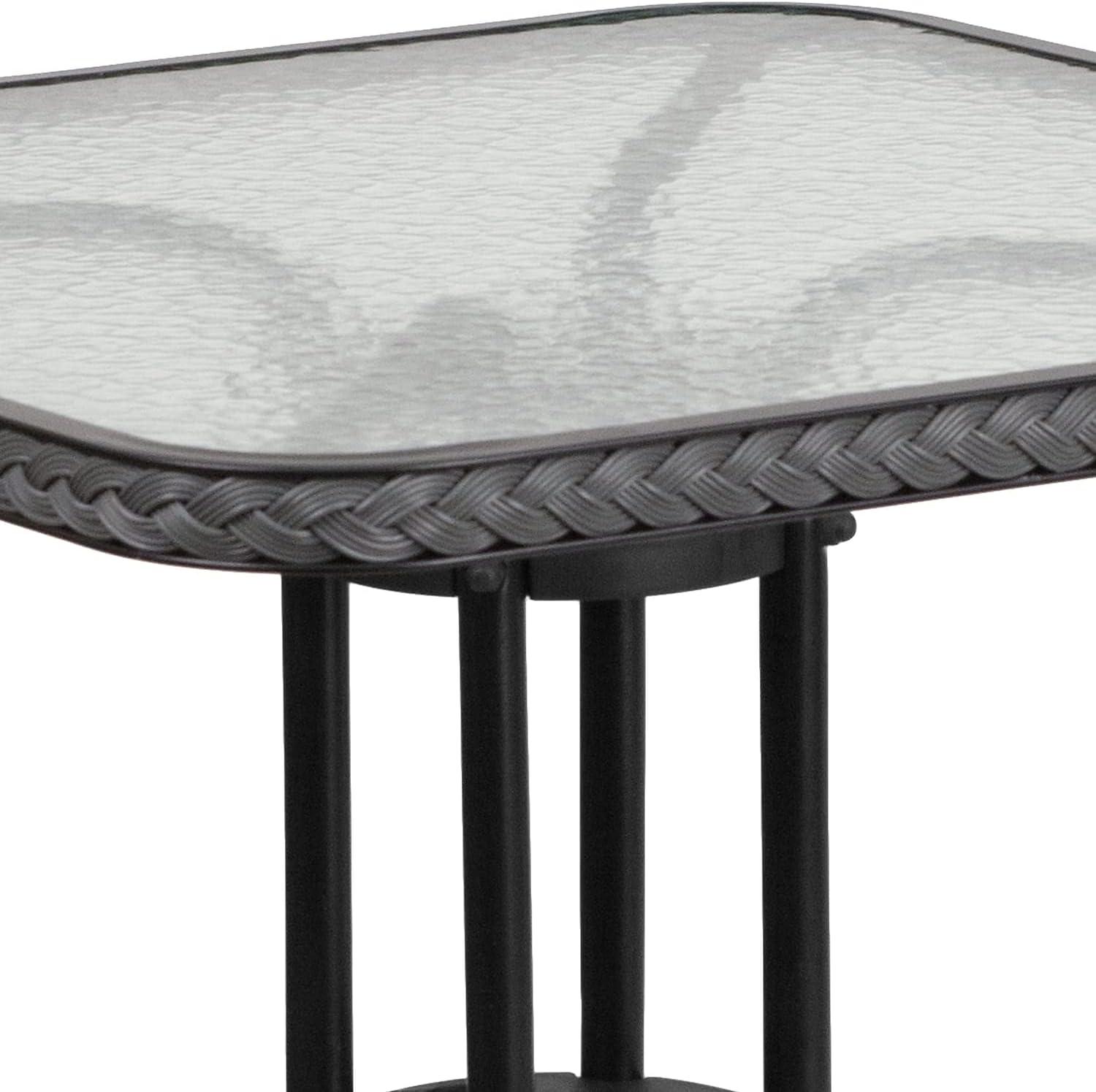 imageFlash Furniture Barker 28 Square Tempered Glass Metal Table with Dark Brown Rattan EdgingClear TopGray Rattan