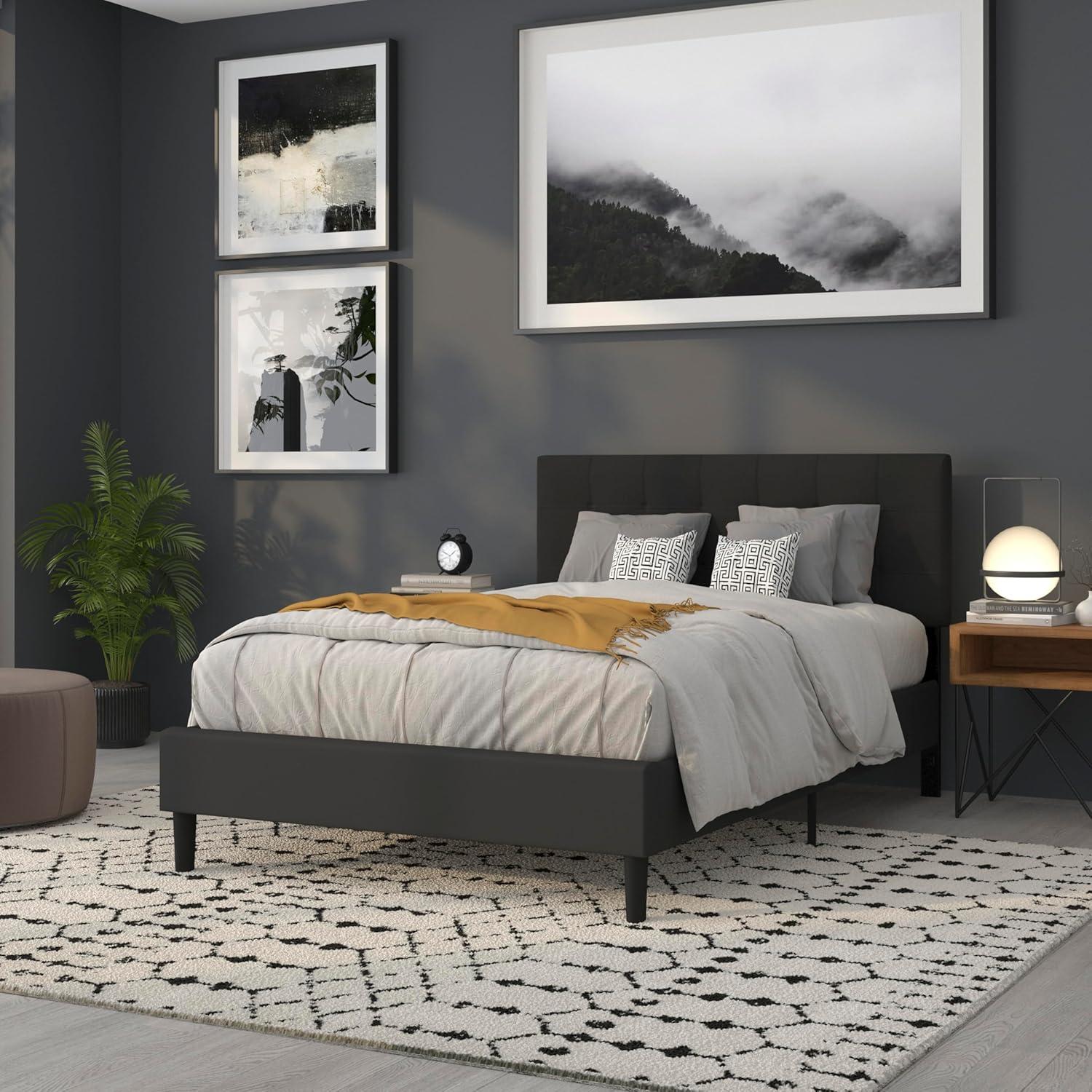 imageFlash Furniture Bedford Tufted Upholstered Headboard for Full Size Bed Contemporary Fabric Tufted Headboard with Adjustable Height Black