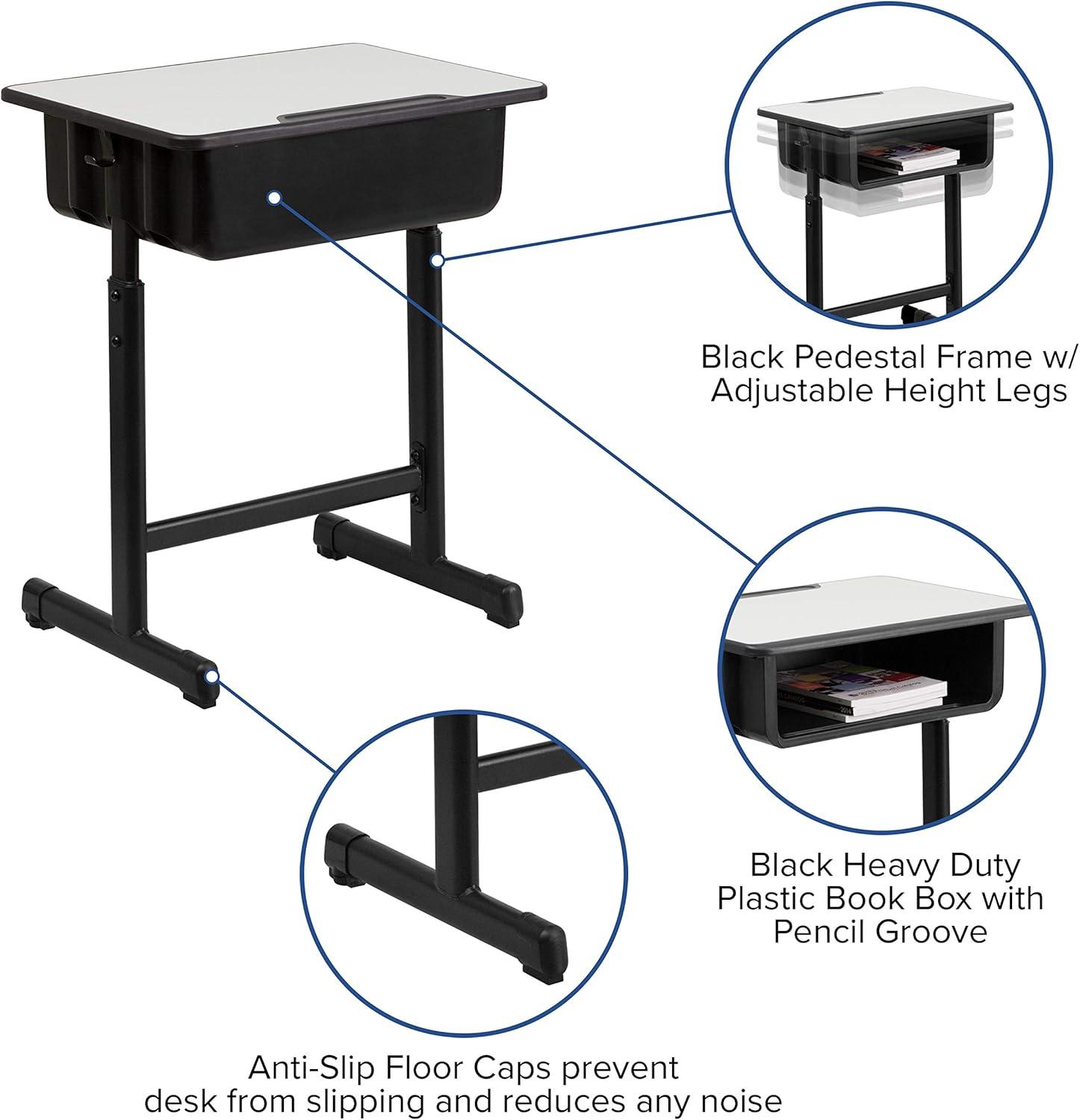 imageFlash Furniture Billie Open Front Student Desk for Classrooms or Remote Learning Height Adjust School Desk with Book Box and Bag Hooks BlackGraySet of 5