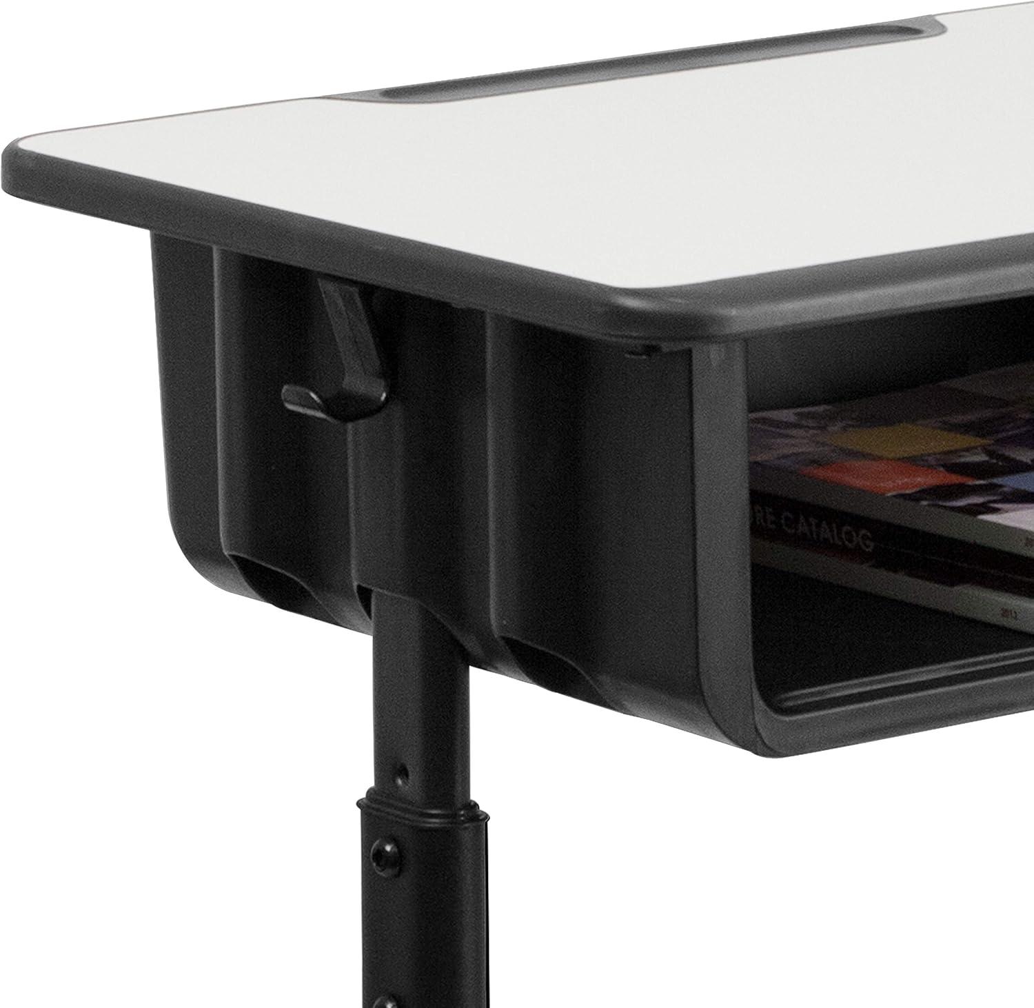 imageFlash Furniture Billie Open Front Student Desk for Classrooms or Remote Learning Height Adjust School Desk with Book Box and Bag Hooks BlackGraySet of 10