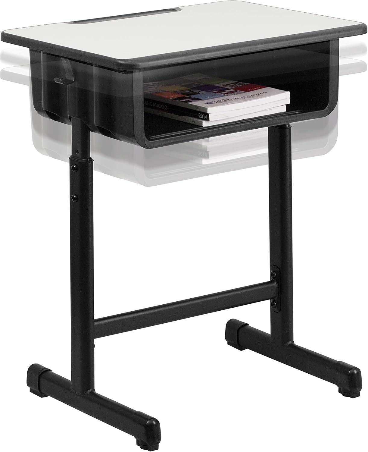 imageFlash Furniture Billie Open Front Student Desk for Classrooms or Remote Learning Height Adjust School Desk with Book Box and Bag Hooks BlackGraySet of 5