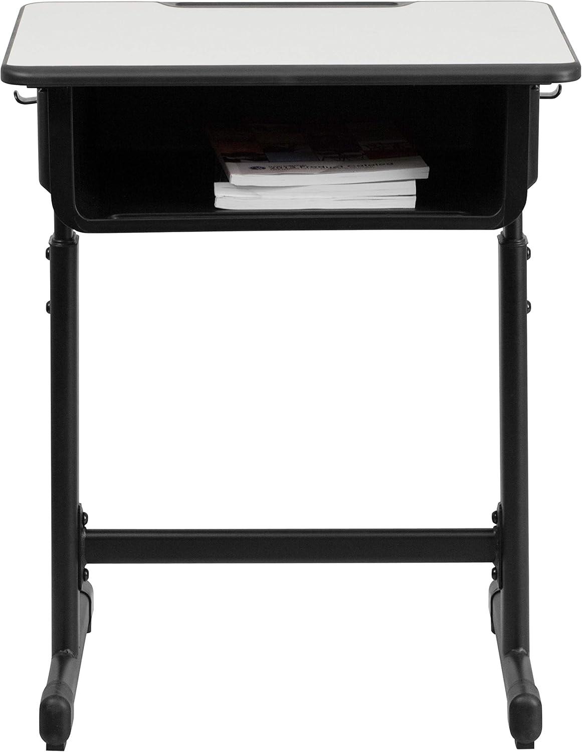 imageFlash Furniture Billie Open Front Student Desk for Classrooms or Remote Learning Height Adjust School Desk with Book Box and Bag Hooks BlackGraySet of 5