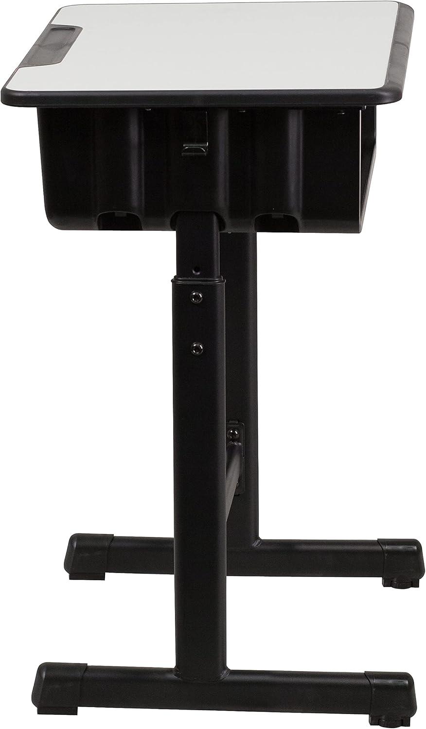 imageFlash Furniture Billie Open Front Student Desk for Classrooms or Remote Learning Height Adjust School Desk with Book Box and Bag Hooks BlackGraySet of 1