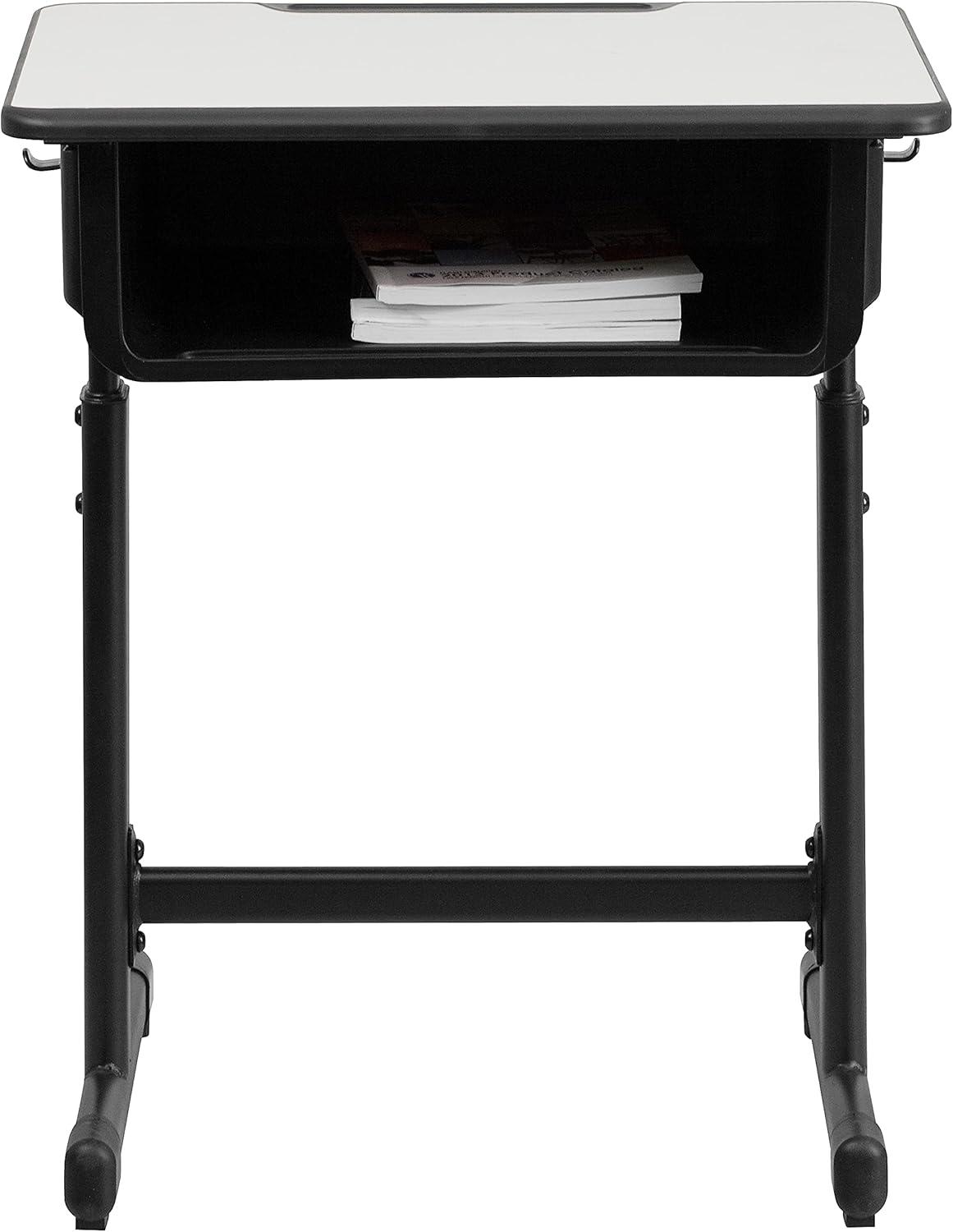 imageFlash Furniture Billie Open Front Student Desk for Classrooms or Remote Learning Height Adjust School Desk with Book Box and Bag Hooks BlackGraySet of 1