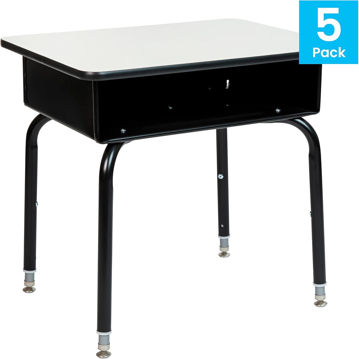 imageFlash Furniture Billie Student Desk Gray Granite Open Front School Desk Silver Metal Frame 24quotW x 18quotD Adjustable Height Durable for School or Remote LearningGrey