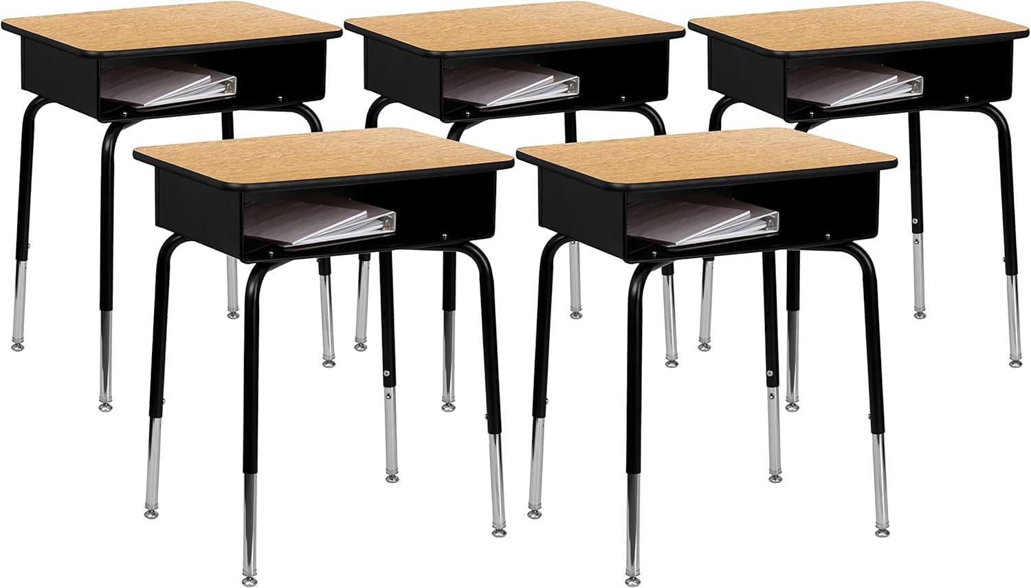 imageFlash Furniture Billie Student Desk Gray Granite Open Front School Desk Silver Metal Frame 24quotW x 18quotD Adjustable Height Durable for School or Remote LearningNatural
