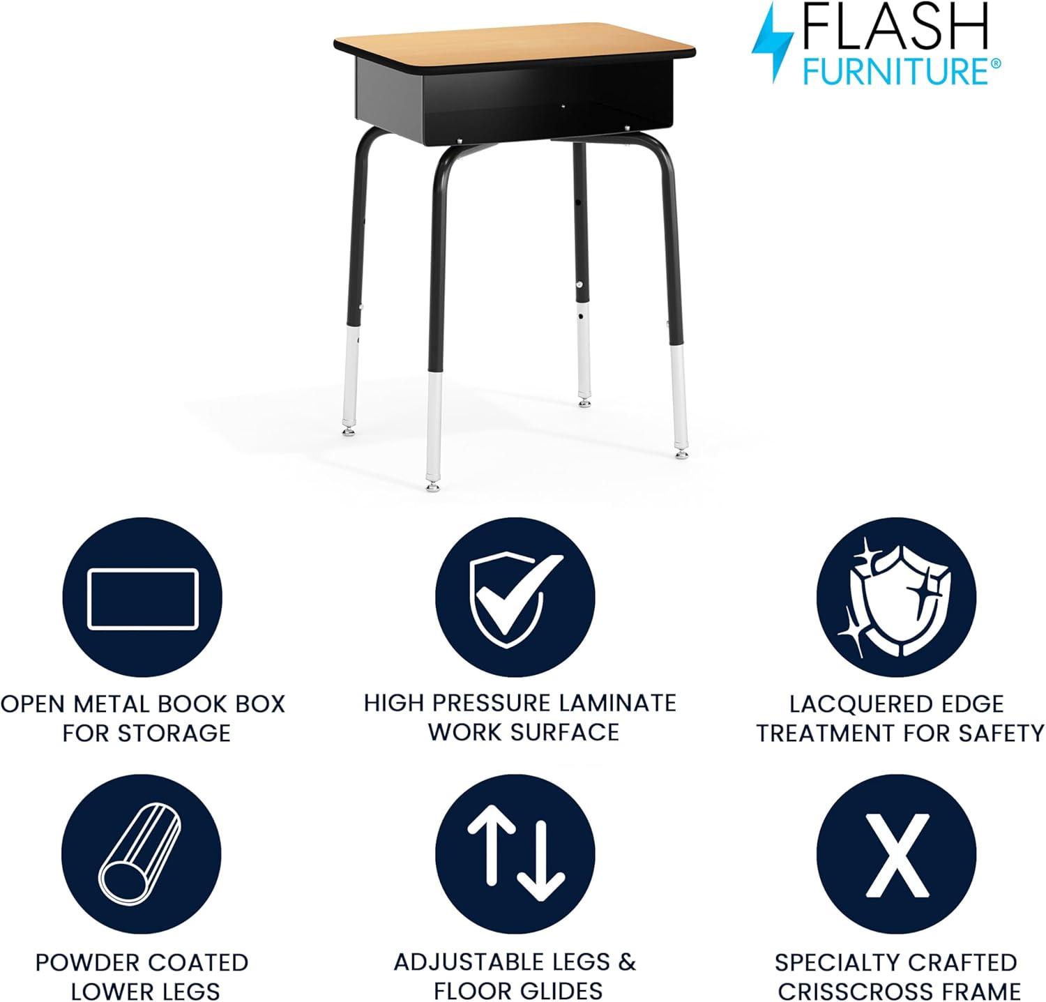 imageFlash Furniture Billie Student Desk Gray Granite Open Front School Desk Silver Metal Frame 24quotW x 18quotD Adjustable Height Durable for School or Remote LearningNatural