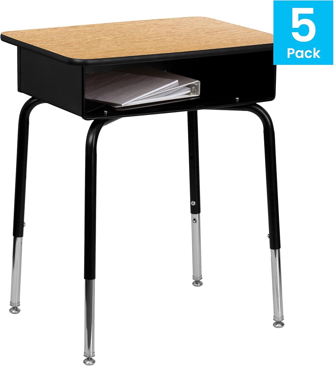 imageFlash Furniture Billie Student Desk Gray Granite Open Front School Desk Silver Metal Frame 24quotW x 18quotD Adjustable Height Durable for School or Remote LearningNatural