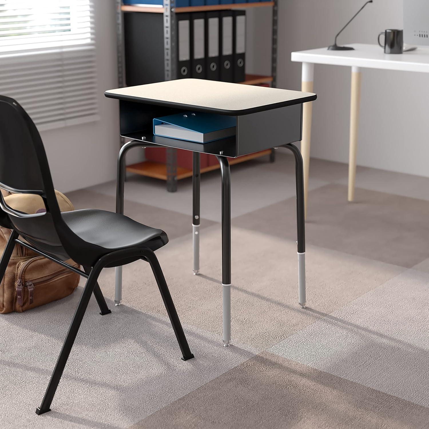 imageFlash Furniture Billie Student Desk Gray Granite Open Front School Desk Silver Metal Frame 24quotW x 18quotD Adjustable Height Durable for School or Remote LearningGrey