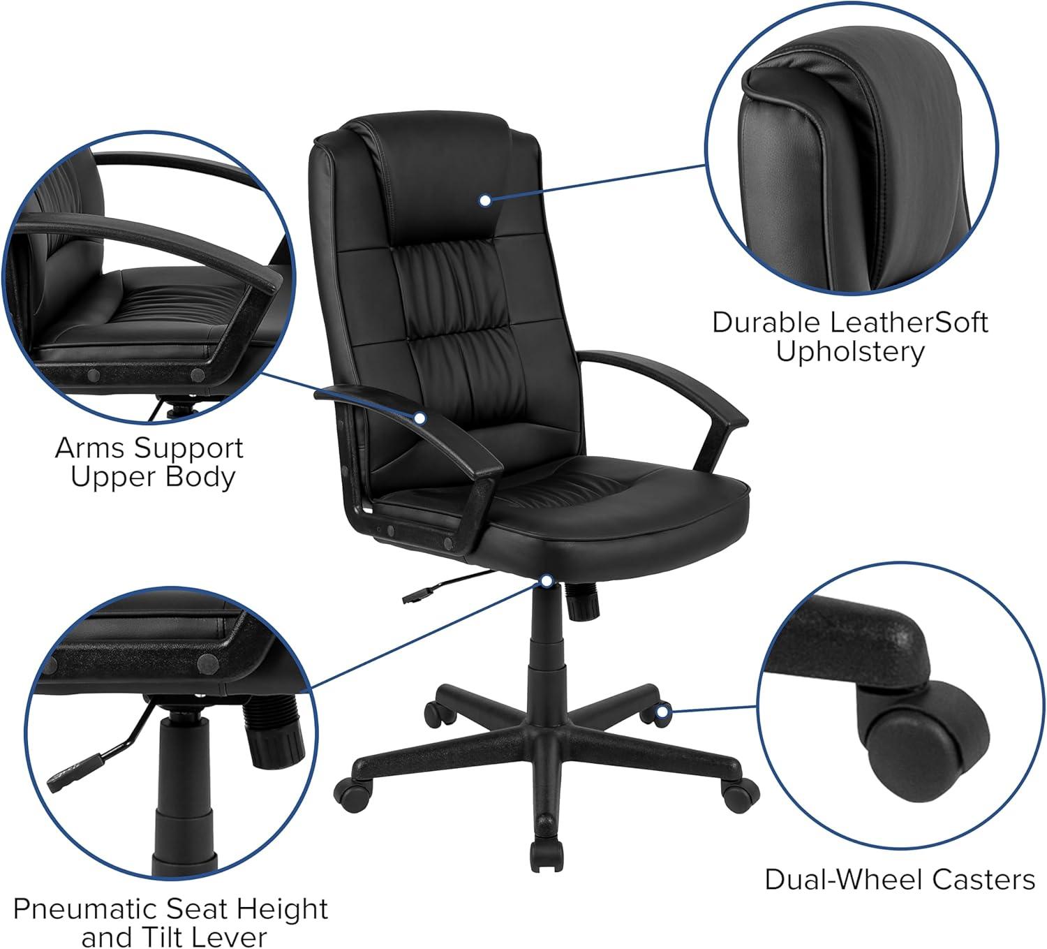 imageFlash Furniture Biscayne Flash Fundamentals High Back Black LeatherSoftPadded Task Office Chair with Arms