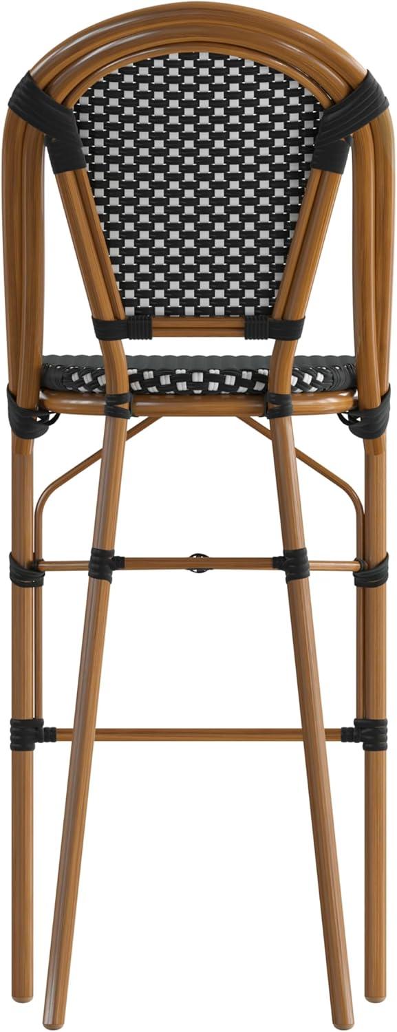 imageFlash Furniture Bordeaux Commercial Grade Bistro Bar Height Stool Stackable IndoorOutdoor Dining Stool 30quot High BlackWhite and Natural FinishBlack WhiteNatural Frame