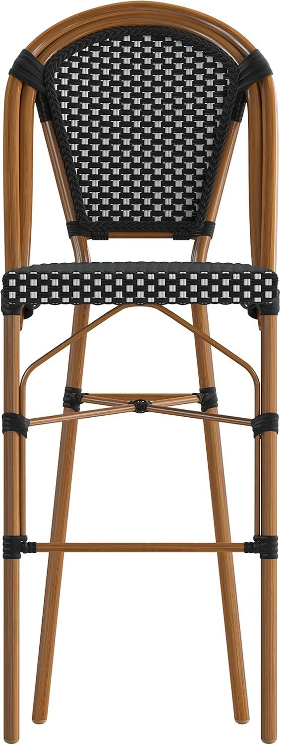 imageFlash Furniture Bordeaux Commercial Grade Bistro Bar Height Stool Stackable IndoorOutdoor Dining Stool 30quot High BlackWhite and Natural FinishBlack WhiteNatural Frame