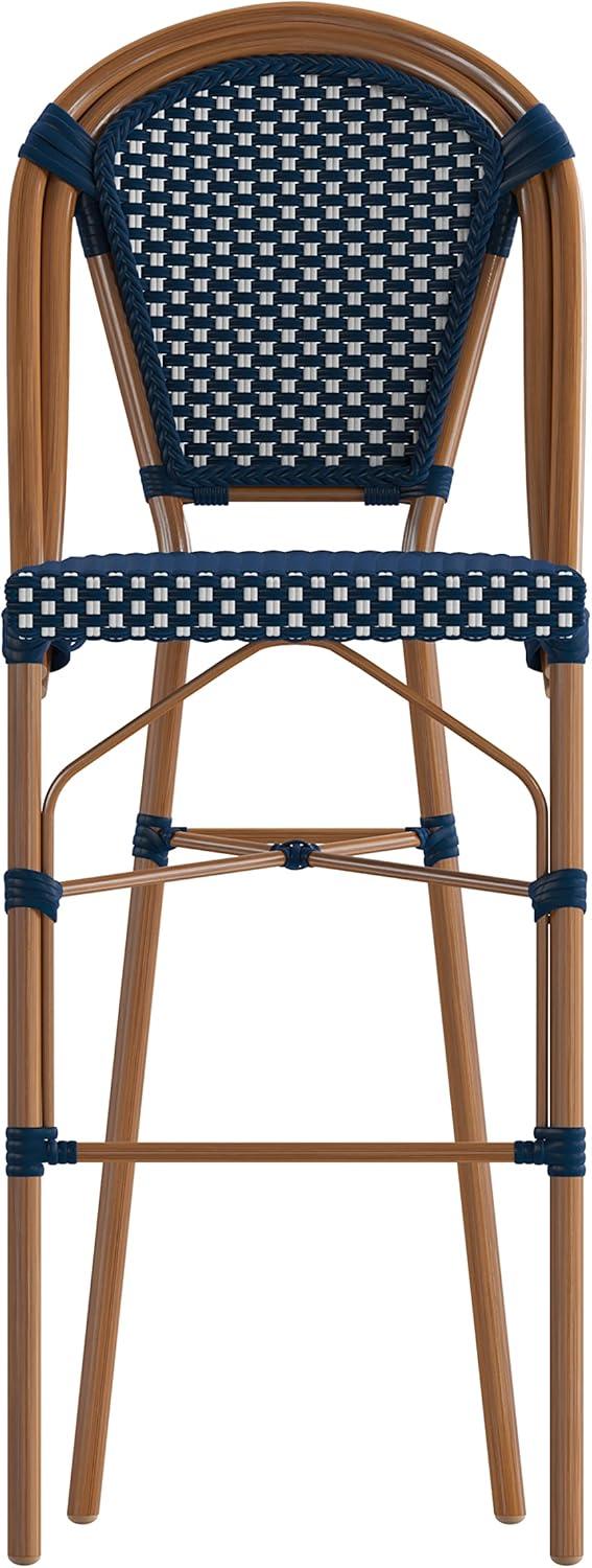 imageFlash Furniture Bordeaux Commercial Grade Bistro Bar Height Stool Stackable IndoorOutdoor Dining Stool 30quot High BlackWhite and Natural FinishNavy WhiteNatural Frame