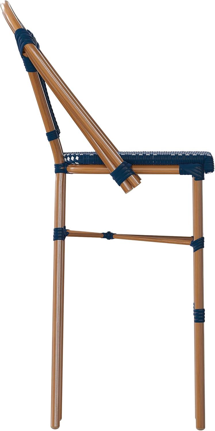 imageFlash Furniture Bordeaux Commercial Grade Bistro Bar Height Stool Stackable IndoorOutdoor Dining Stool 30quot High BlackWhite and Natural FinishNavy WhiteNatural Frame