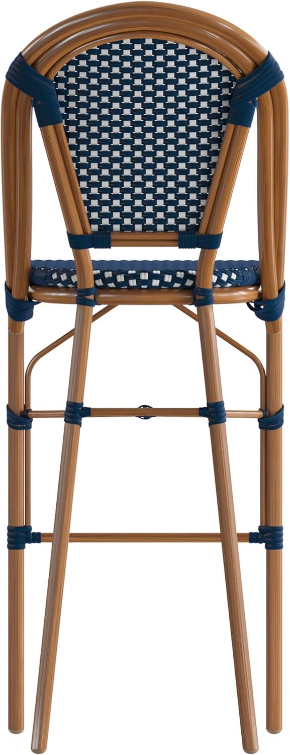 imageFlash Furniture Bordeaux Commercial Grade Bistro Bar Height Stool Stackable IndoorOutdoor Dining Stool 30quot High BlackWhite and Natural FinishNavy WhiteNatural Frame