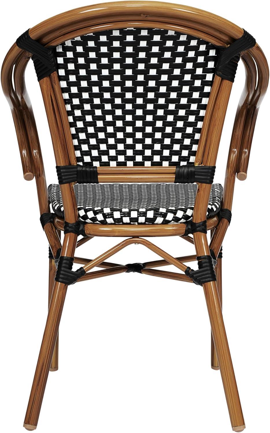 imageFlash Furniture Bordeaux IndoorOutdoor Commercial Bistro Stack Chair Curved Arms NavyWhite PE Rattan Back and Seat Natural Bamboo Print Metal FrameBlack WhiteNatural Frame