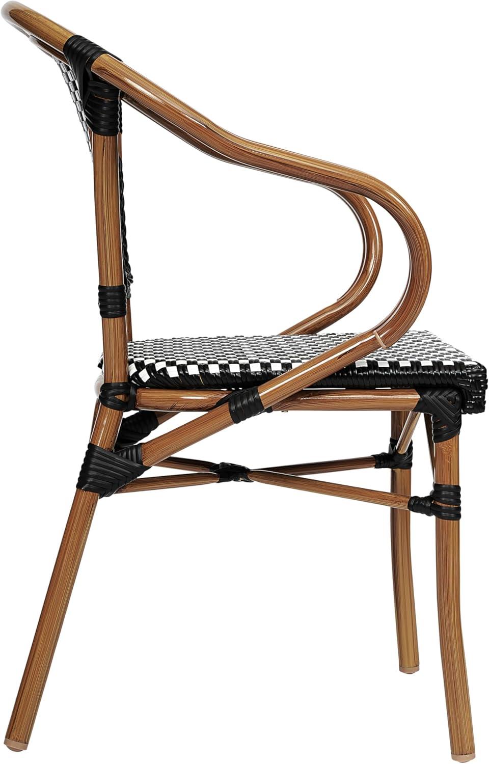 imageFlash Furniture Bordeaux IndoorOutdoor Commercial Bistro Stack Chair Curved Arms NavyWhite PE Rattan Back and Seat Natural Bamboo Print Metal FrameBlack WhiteNatural Frame