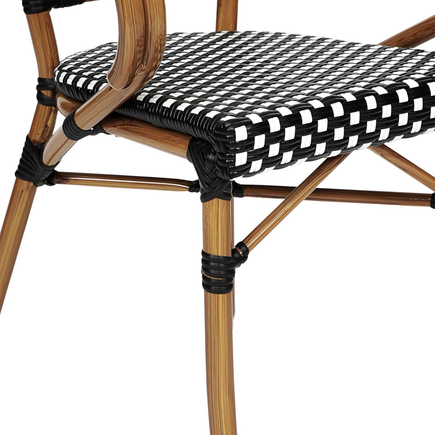 imageFlash Furniture Bordeaux IndoorOutdoor Commercial Bistro Stack Chair Curved Arms NavyWhite PE Rattan Back and Seat Natural Bamboo Print Metal FrameBlack WhiteNatural Frame