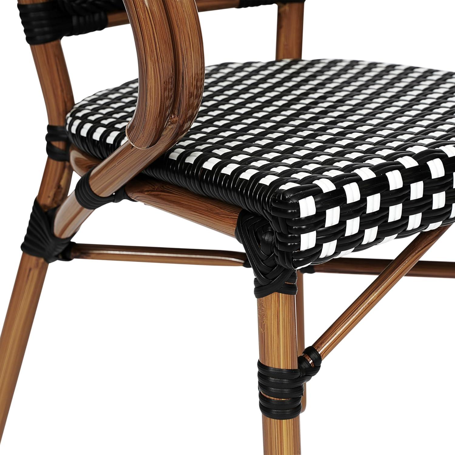imageFlash Furniture Bordeaux IndoorOutdoor Commercial Bistro Stack Chair Curved Arms NavyWhite PE Rattan Back and Seat Natural Bamboo Print Metal FrameBlack WhiteNatural Frame