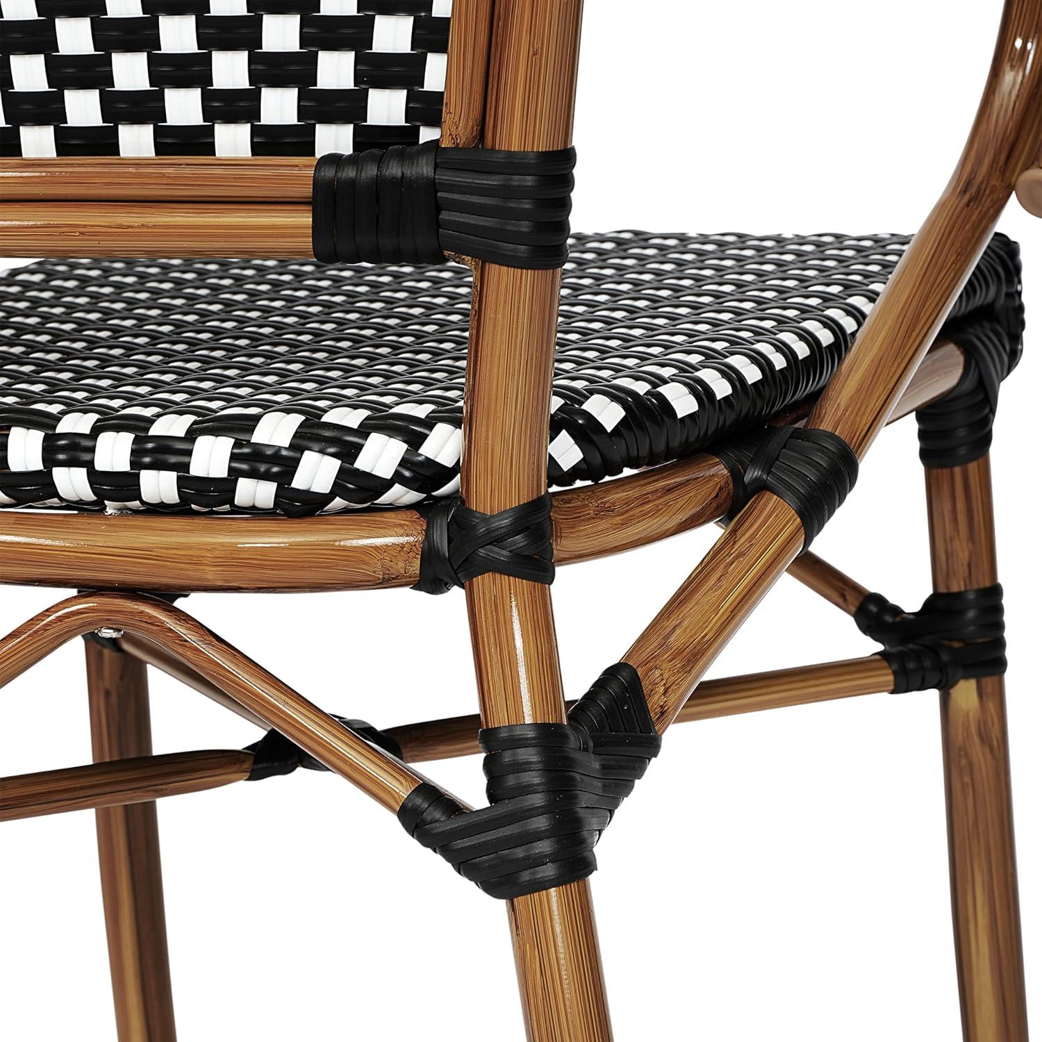 imageFlash Furniture Bordeaux IndoorOutdoor Commercial Bistro Stack Chair Curved Arms NavyWhite PE Rattan Back and Seat Natural Bamboo Print Metal FrameBlack WhiteNatural Frame
