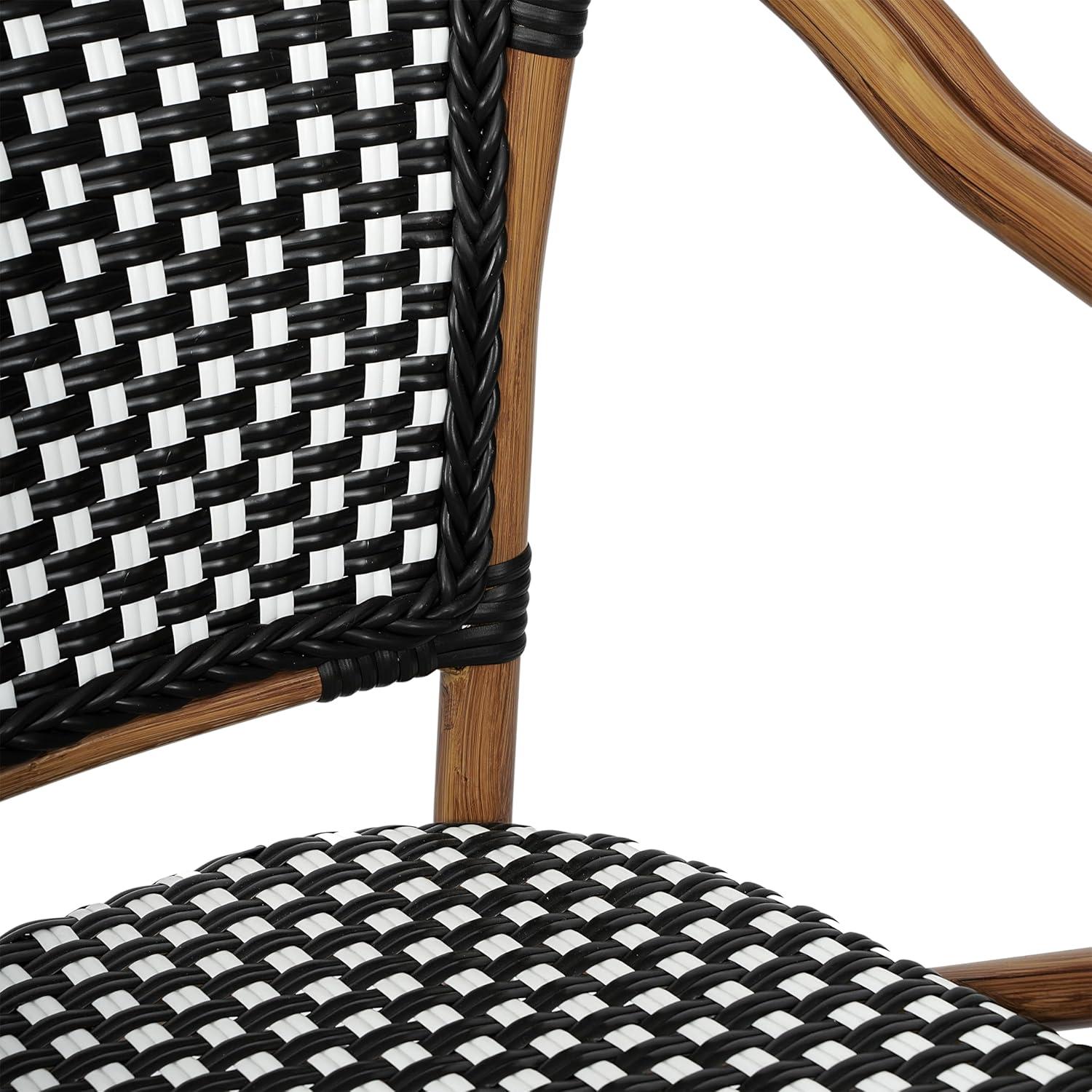 imageFlash Furniture Bordeaux IndoorOutdoor Commercial Bistro Stack Chair Curved Arms NavyWhite PE Rattan Back and Seat Natural Bamboo Print Metal FrameBlack WhiteNatural Frame