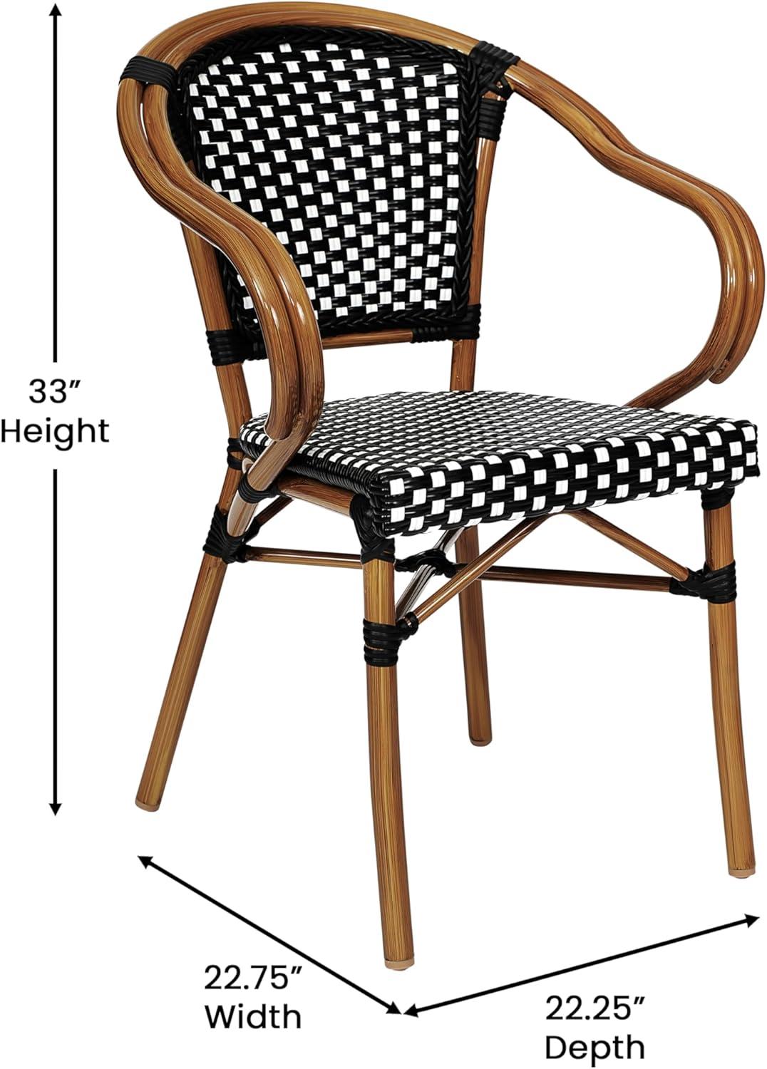 imageFlash Furniture Bordeaux IndoorOutdoor Commercial Bistro Stack Chair Curved Arms NavyWhite PE Rattan Back and Seat Natural Bamboo Print Metal FrameBlack WhiteNatural Frame