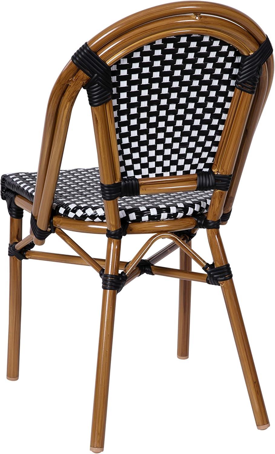 imageFlash Furniture Bordeaux Set of 2 IndoorOutdoor Commercial Bistro Stack Chairs BlackWhite PE Rattan Back and Seat Natural Bamboo Print Aluminum FrameBlack WhiteNatural Frame