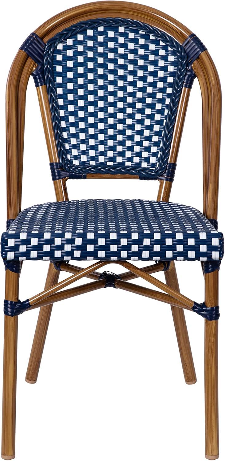 imageFlash Furniture Bordeaux Set of 2 IndoorOutdoor Commercial Bistro Stack Chairs BlackWhite PE Rattan Back and Seat Natural Bamboo Print Aluminum FrameNavy WhiteNatural Frame