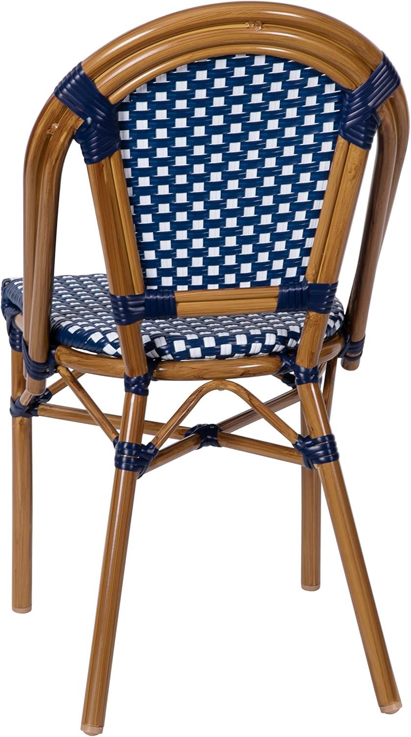 imageFlash Furniture Bordeaux Set of 2 IndoorOutdoor Commercial Bistro Stack Chairs BlackWhite PE Rattan Back and Seat Natural Bamboo Print Aluminum FrameNavy WhiteNatural Frame