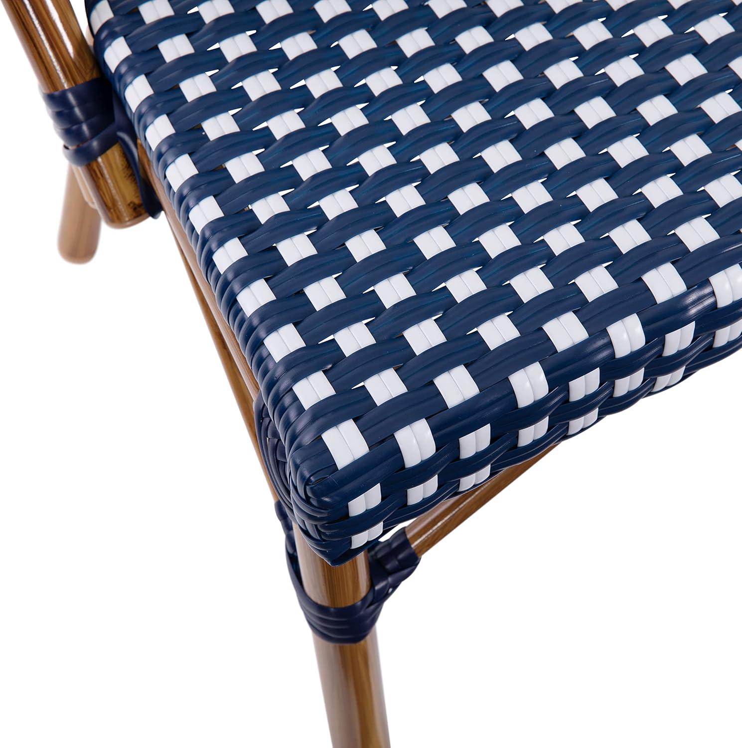 imageFlash Furniture Bordeaux Set of 2 IndoorOutdoor Commercial Bistro Stack Chairs BlackWhite PE Rattan Back and Seat Natural Bamboo Print Aluminum FrameNavy WhiteNatural Frame
