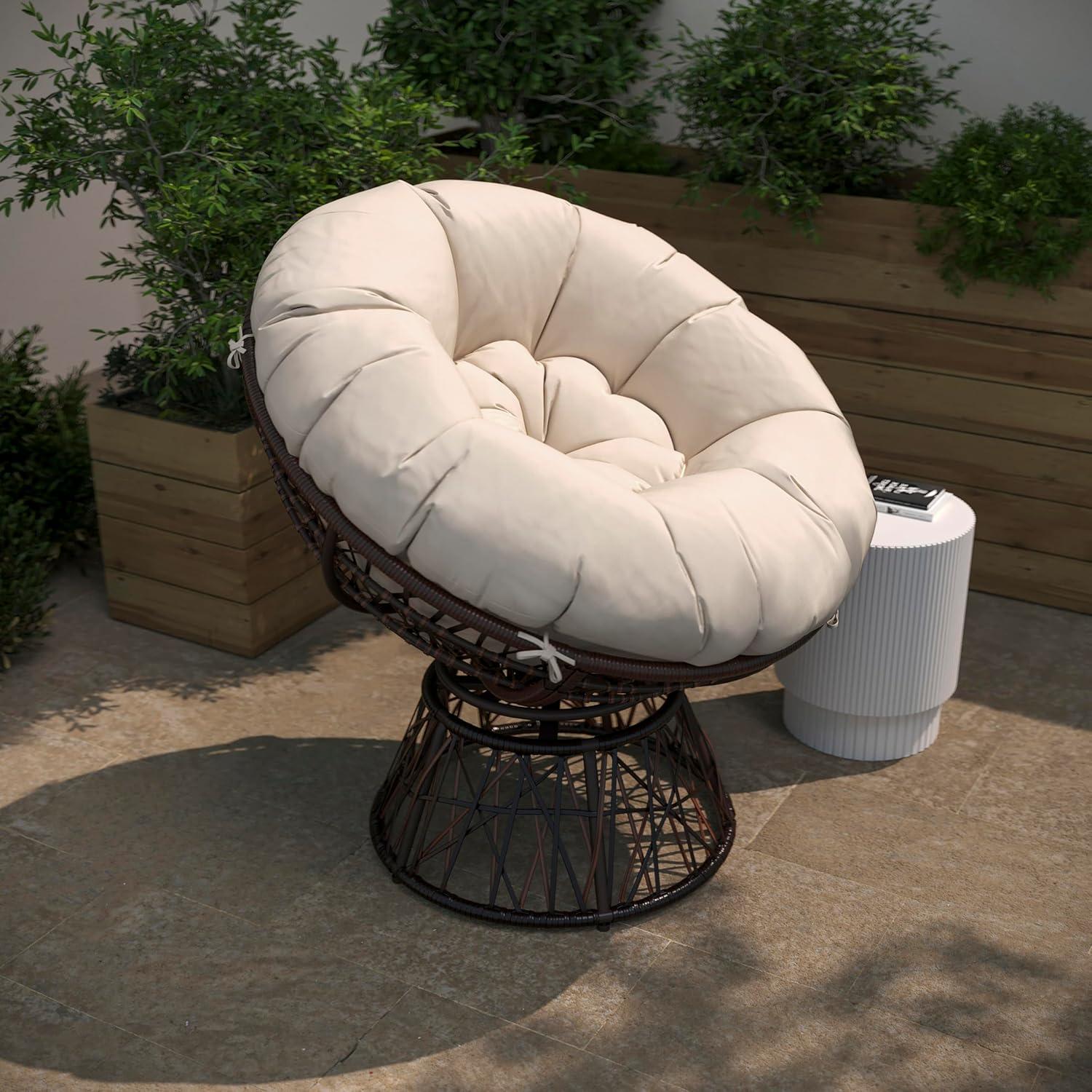 imageFlash Furniture Bowie Comfort Series Brown Swivel Patio Chair with Beige CushionBrownBeige