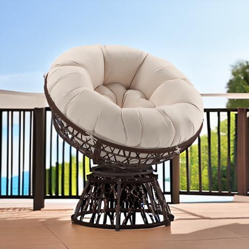 imageFlash Furniture Bowie Comfort Series Brown Swivel Patio Chair with Beige CushionBrownBeige