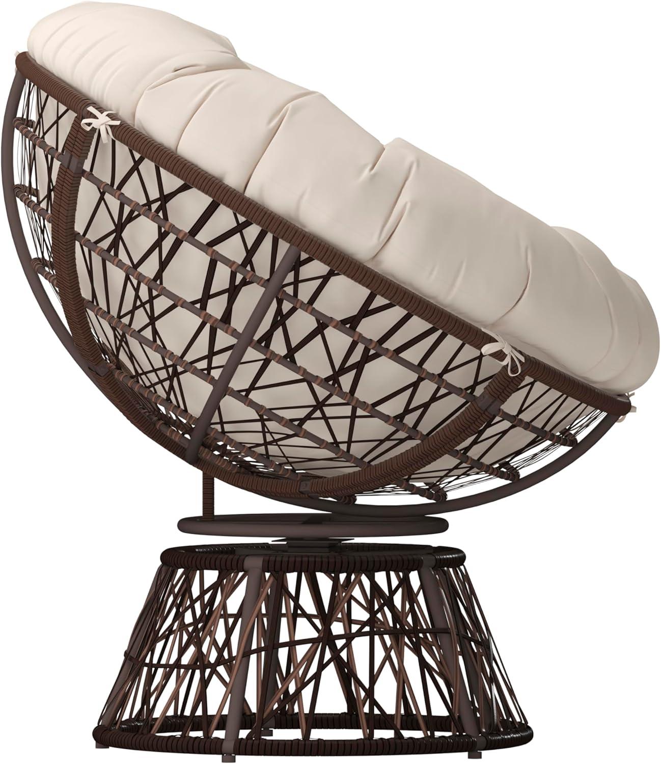 imageFlash Furniture Bowie Comfort Series Brown Swivel Patio Chair with Beige CushionBrownBeige