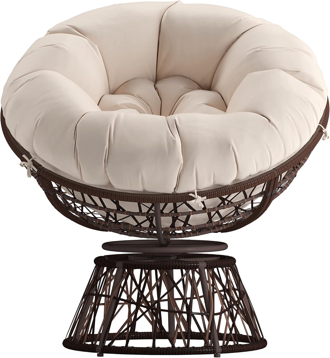 imageFlash Furniture Bowie Comfort Series Brown Swivel Patio Chair with Beige CushionBrownBeige