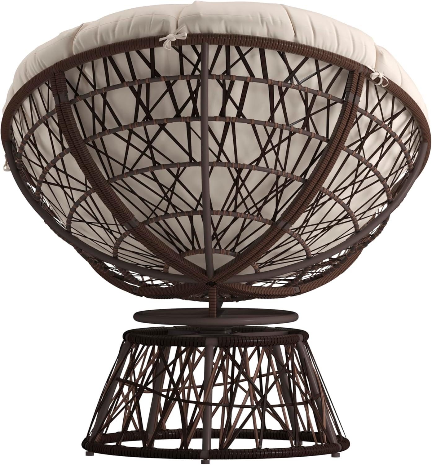 imageFlash Furniture Bowie Comfort Series Brown Swivel Patio Chair with Beige CushionBrownBeige