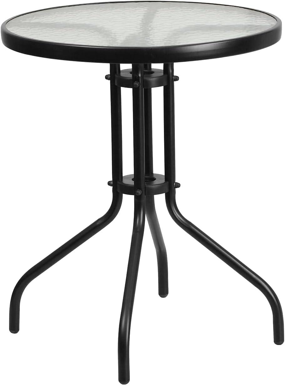 imageFlash Furniture Brazos 3 Piece Outdoor Patio Dining Set 2 Brown Flex Comfort Stack Chairs 2375quot Round Tempered Glass Patio TableBlack