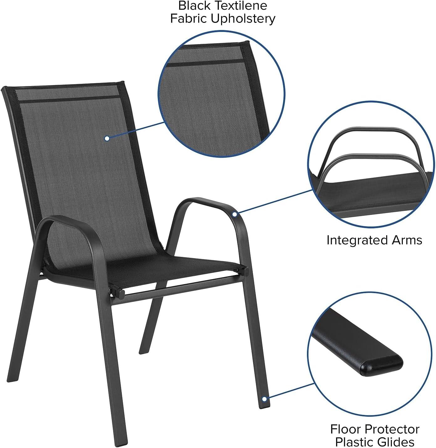 imageFlash Furniture Brazos 3 Piece Outdoor Patio Dining Set 2 Brown Flex Comfort Stack Chairs 2375quot Round Tempered Glass Patio TableBlack