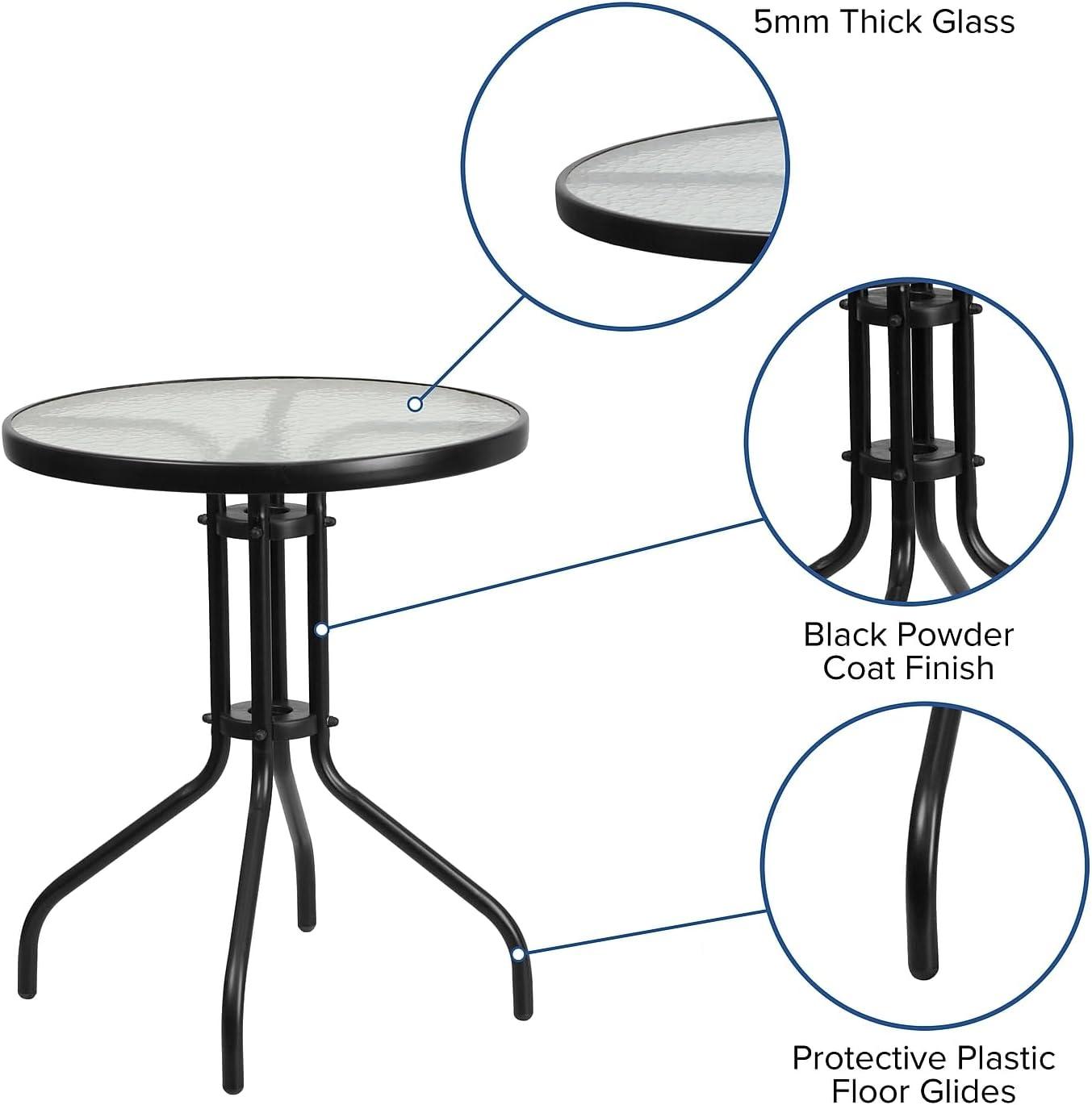 imageFlash Furniture Brazos 3 Piece Outdoor Patio Dining Set 2 Brown Flex Comfort Stack Chairs 2375quot Round Tempered Glass Patio TableBlack