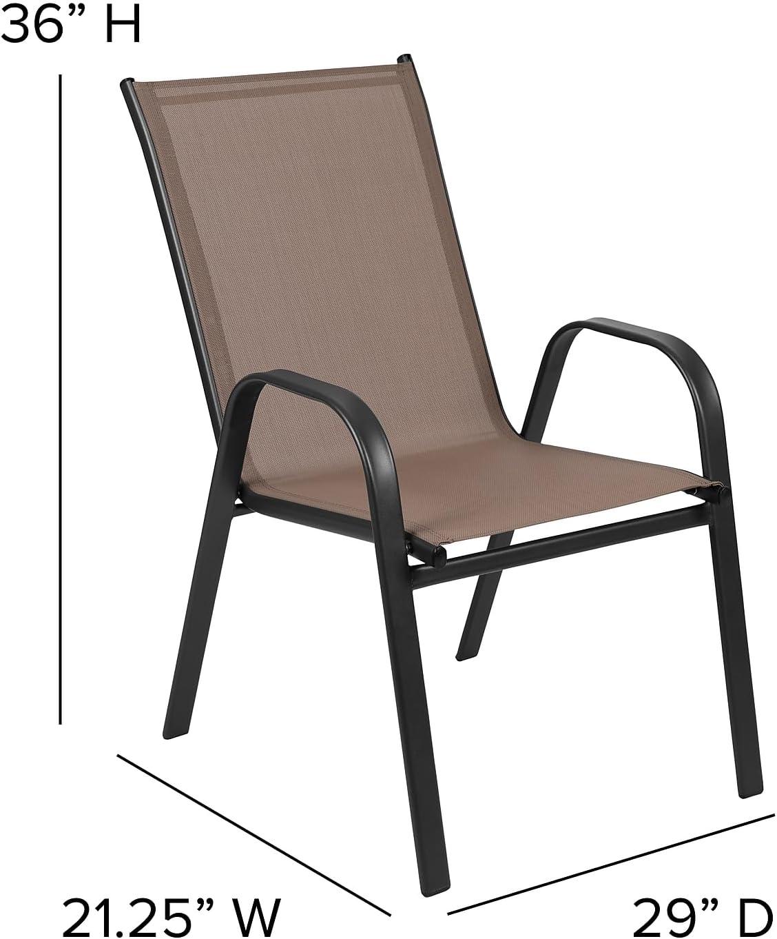 imageFlash Furniture Brazos 3 Piece Outdoor Patio Dining Set 2 Brown Flex Comfort Stack Chairs 2375quot Round Tempered Glass Patio TableBrown
