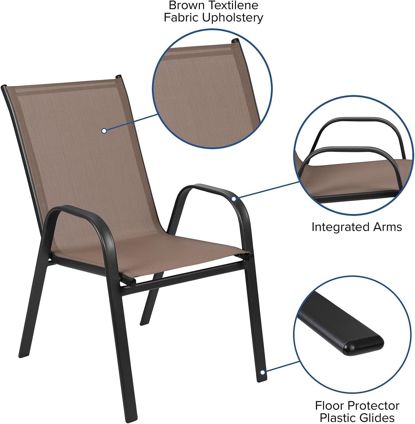 imageFlash Furniture Brazos 3 Piece Outdoor Patio Dining Set 2 Brown Flex Comfort Stack Chairs 2375quot Round Tempered Glass Patio TableBrown