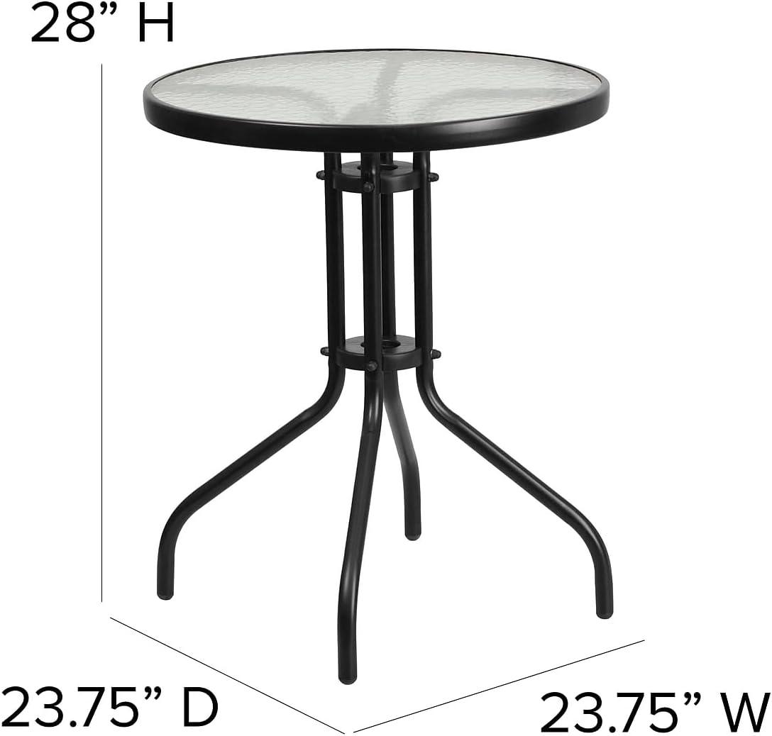 imageFlash Furniture Brazos 3 Piece Outdoor Patio Dining Set 2 Brown Flex Comfort Stack Chairs 2375quot Round Tempered Glass Patio TableBrown