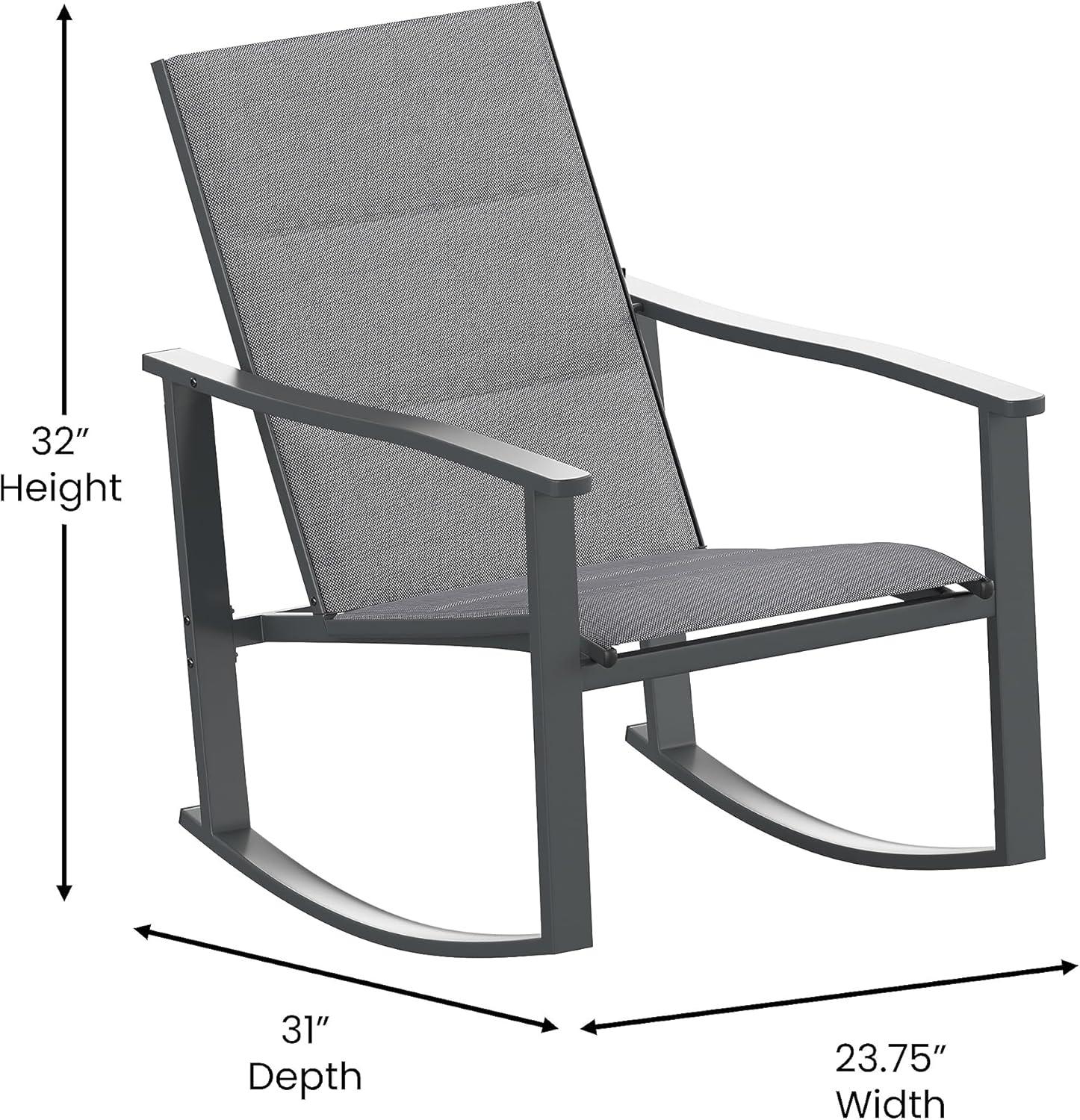 imageFlash Furniture Brazos 3 Piece Outdoor Rocking Chair Bistro Set with Flex Comfort Material and Metal Framed Glass Top Table GrayBlackBlack