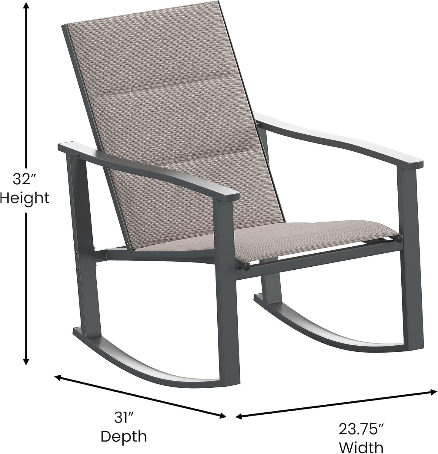 imageFlash Furniture Brazos 3 Piece Outdoor Rocking Chair Bistro Set with Flex Comfort Material and Metal Framed Glass Top Table GrayBlackBrown