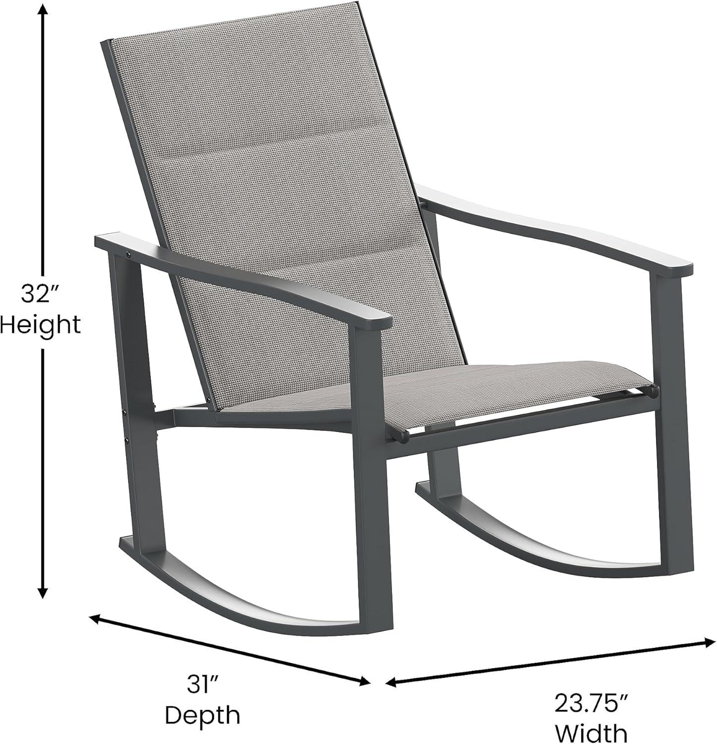 imageFlash Furniture Brazos 3 Piece Outdoor Rocking Chair Bistro Set with Flex Comfort Material and Metal Framed Glass Top Table GrayBlackGrey
