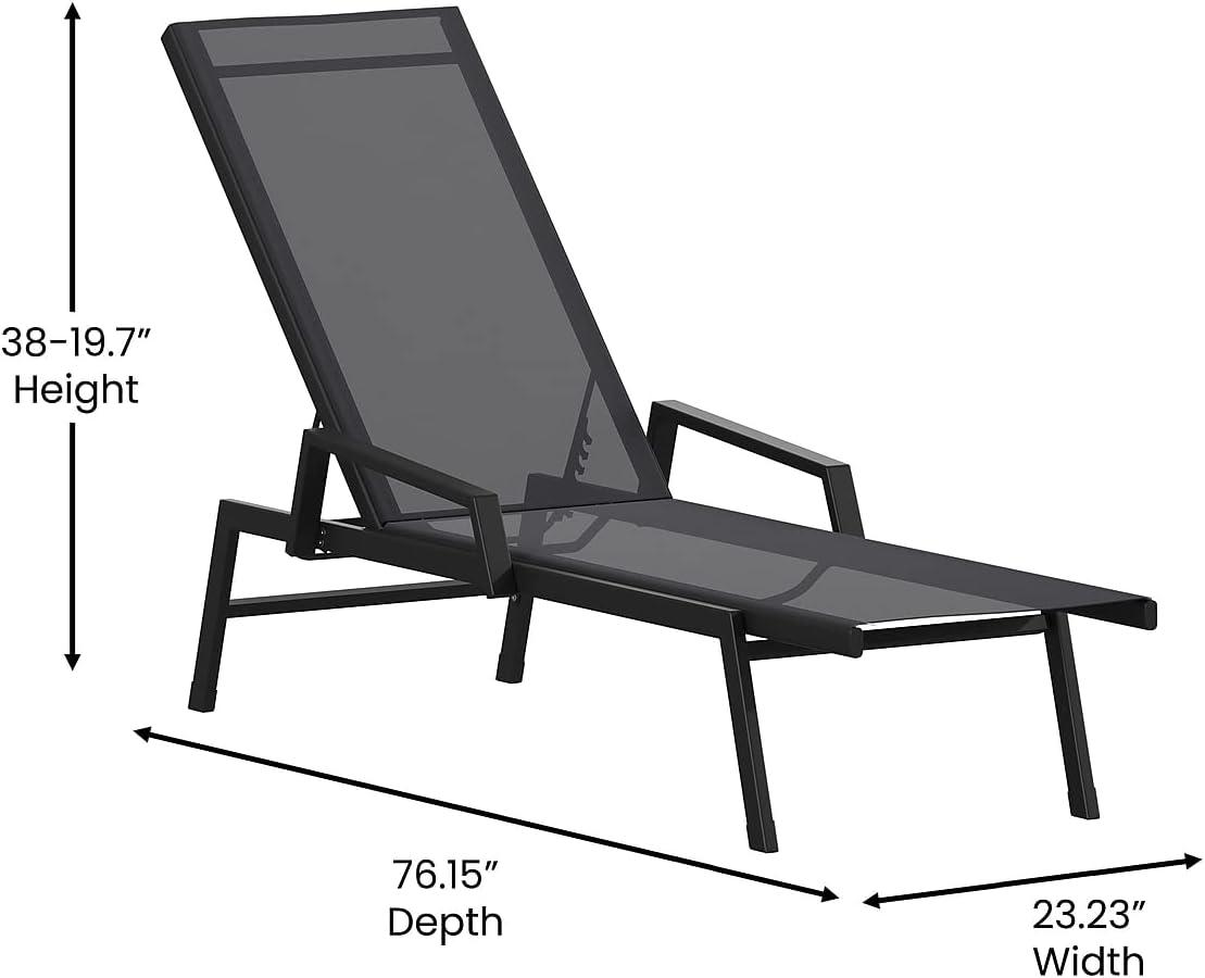 imageFlash Furniture Brazos Adjustable Chaise Lounge Chair with Arms AllWeather Outdoor FivePosition Recliner BlackBrownBlackBlack