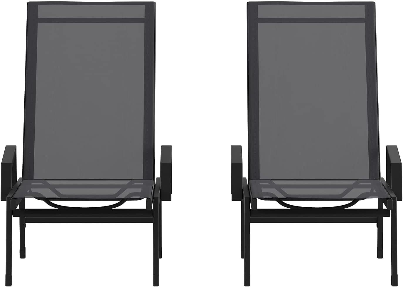 imageFlash Furniture Brazos Adjustable Chaise Lounge Chair with Arms AllWeather Outdoor FivePosition Recliner BlackBrownBlackBlack