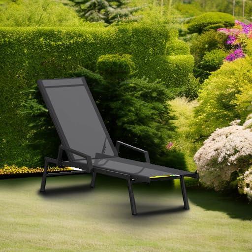 imageFlash Furniture Brazos Adjustable Chaise Lounge Chair with Arms AllWeather Outdoor FivePosition Recliner BlackBrownBlackBlack