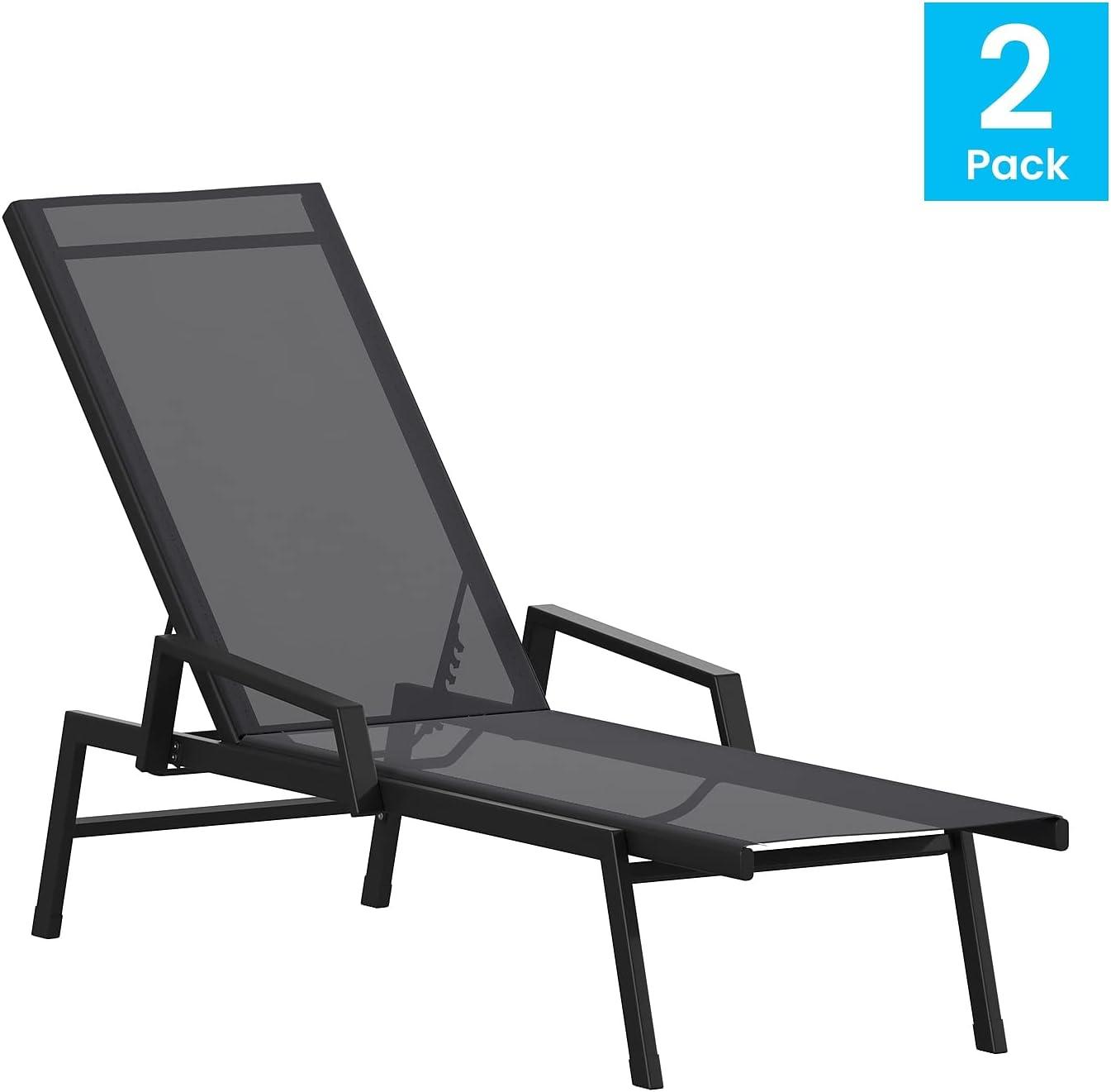 imageFlash Furniture Brazos Adjustable Chaise Lounge Chair with Arms AllWeather Outdoor FivePosition Recliner BlackBrownBlackBlack